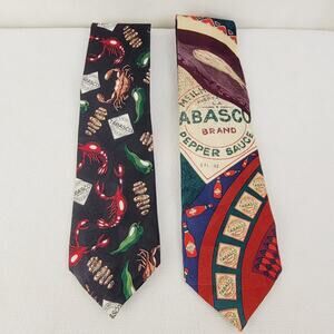 Tabasco silk ties set of 2 Crawfish Novelty Vintage Office